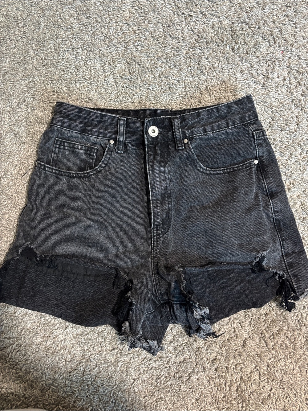Cotton On Washed Black Distressed High-Rise Denim Shorts